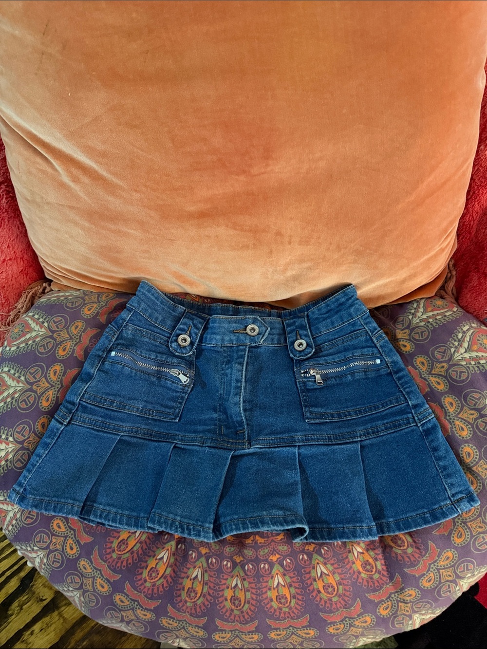 SHEIN Dark Blue Denim Pleated Mini Skirt